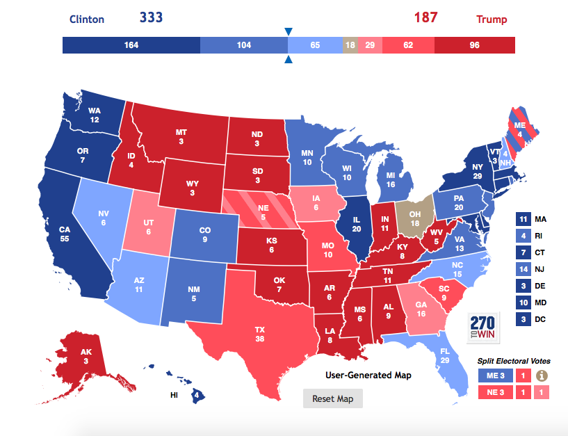 Electoral College Update: Clinton Maintains Comfortable Lead